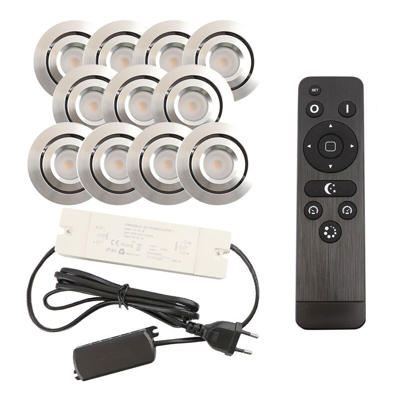 Foco de encastrar de veranda de alumínio cromo, Rona, 3W, LED 2700K, IP44, com comando à distância