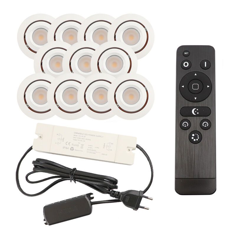 Foco de encastrar de veranda de alumínio branco, Rona, 3W, LED 2700K, IP44, com comando à distância