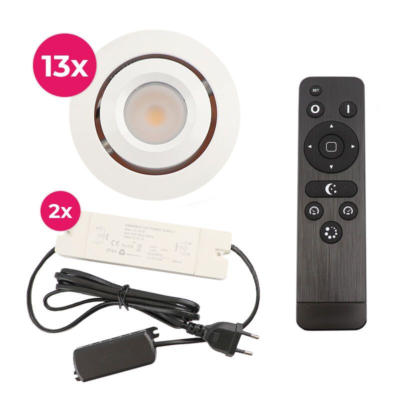 Foco de encastrar de veranda de alumínio branco, Rona, 3W, LED 2700K, IP44, com comando à distância