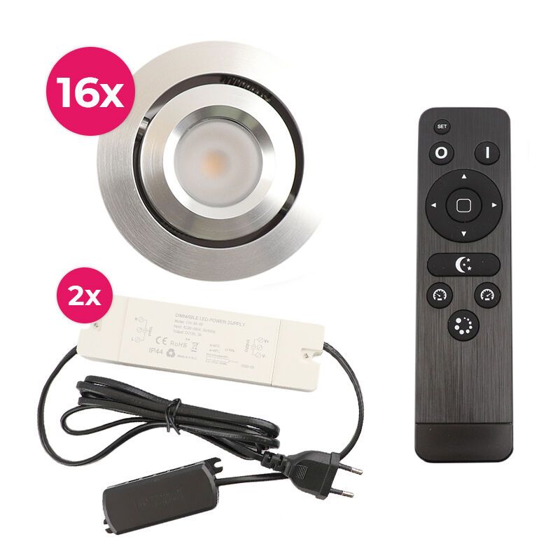 Foco de encastrar de veranda de alumínio cromo, Rona, 3W, LED 2700K, IP44, com comando à distância