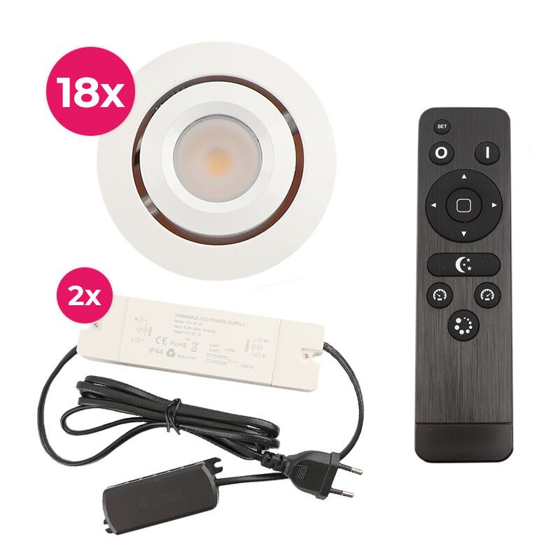 Foco de encastrar de veranda de alumínio branco, Rona, 3W, LED 2700K, IP44, com comando à distância