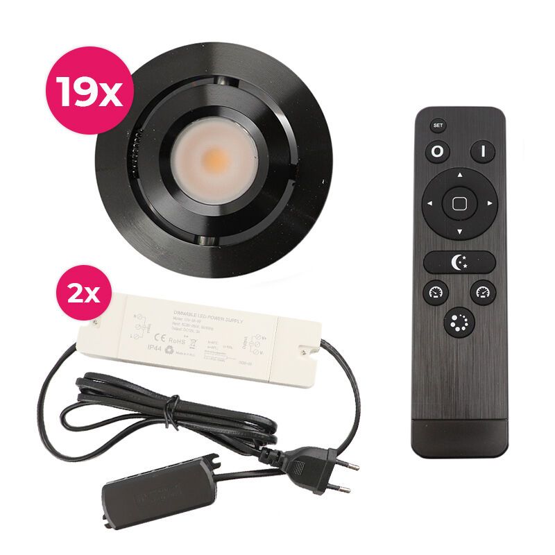 Foco de encastrar de veranda de alumínio preto, Rona, 3W, LED 2700K, IP44, com comando à distância