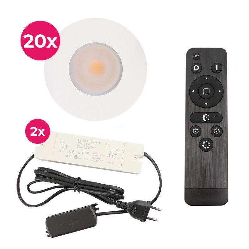Foco de encastrar de veranda de alumínio branco, Dico, 3W, LED 2700K, IP65, com comando à distância Foco de encastrar de veranda de alumínio branco, Dico, 3W, LED 2700K, IP65, com comando à distância