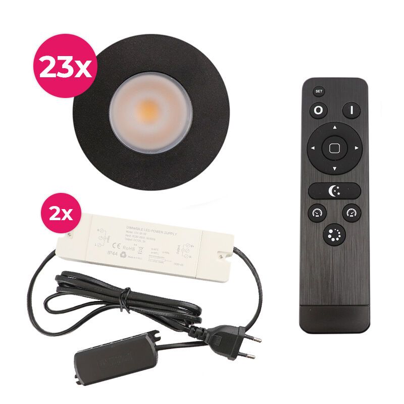 Foco de encastrar de veranda de alumínio preto, Dico, 3W, LED 2700K, IP65, com comando à distância