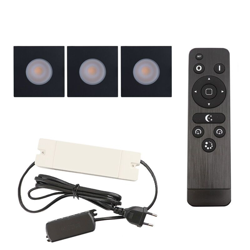 Foco de encastrar de veranda de alumínio preto, Dico, 9W, LED 2700K, IP65, com comando à distância