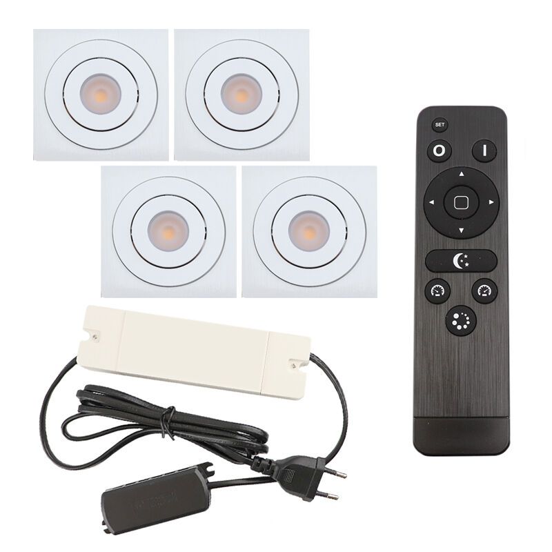 Foco de encastrar de veranda de alumínio branco, Rona, 12W, LED 2700K, IP44, com comando à distância Foco de encastrar de veranda de alumínio branco, Rona, 12W, LED 2700K, IP44, com comando à distância