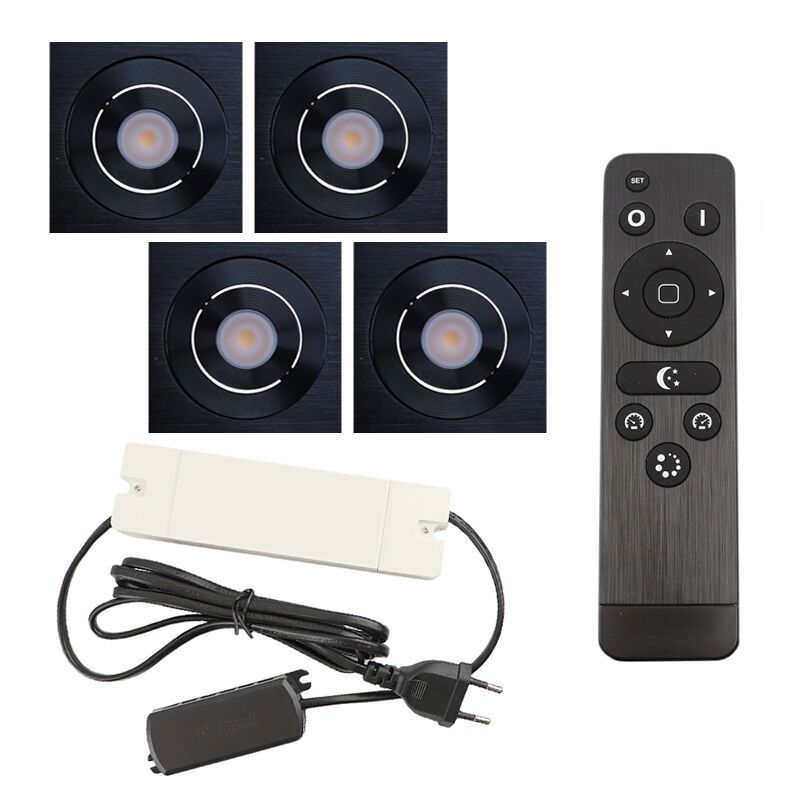 Foco de encastrar de veranda de alumínio preto, Rona, 12W, LED 2700K, IP44, com comando à distância