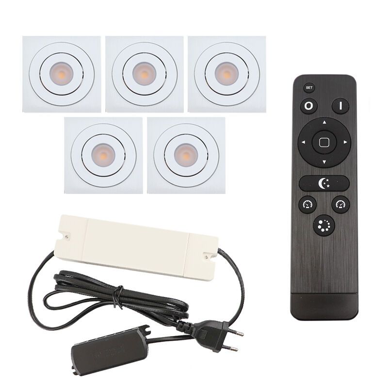 Foco de encastrar de veranda de alumínio branco, Rona, 15W, LED 2700K, IP44, com comando à distância Foco de encastrar de veranda de alumínio branco, Rona, 15W, LED 2700K, IP44, com comando à distância