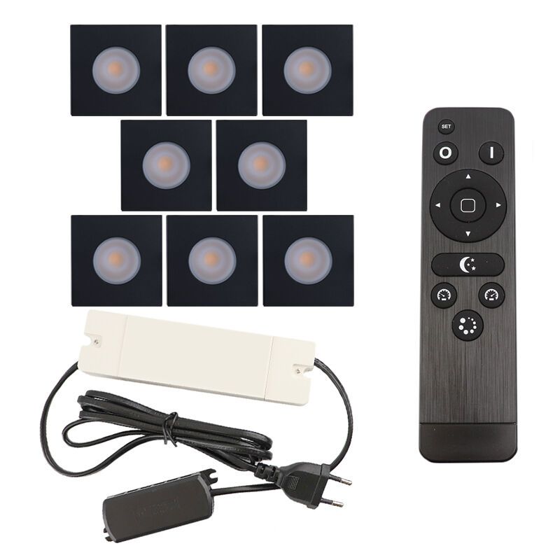 Foco de encastrar de veranda de alumínio preto, Dico, 24W, LED 2700K, IP65, com comando à distância