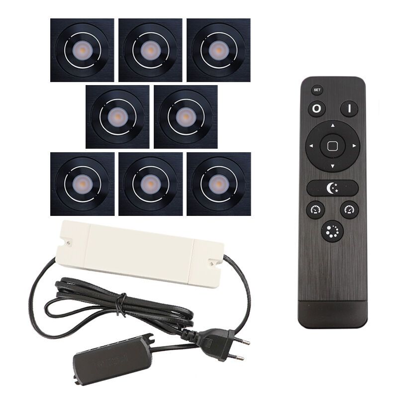 Foco de encastrar de veranda de alumínio preto, Rona, 24W, LED 2700K, IP44, com comando à distância Foco de encastrar de veranda de alumínio preto, Rona, 24W, LED 2700K, IP44, com comando à distância