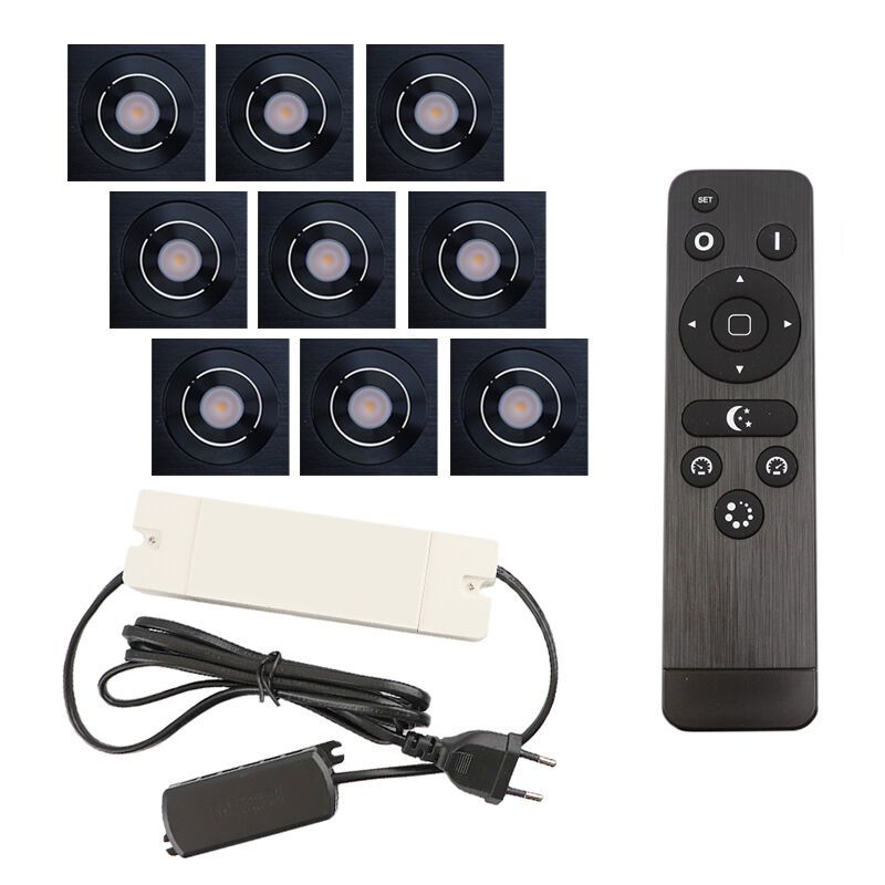 Foco de encastrar de veranda de alumínio preto, Rona, 27W, LED 2700K, IP44, com comando à distância