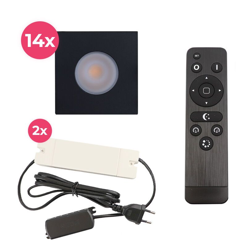 Foco de encastrar de veranda de alumínio preto, Dico, 42W, LED 2700K, IP65, com comando à distância