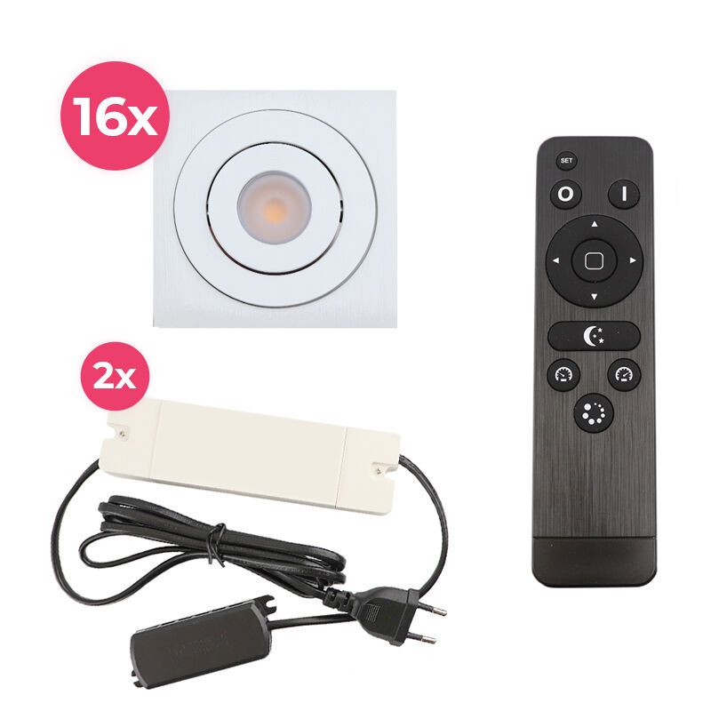 Foco de encastrar de veranda de alumínio branco, Rona, 48W, LED 2700K, IP44, com comando à distância