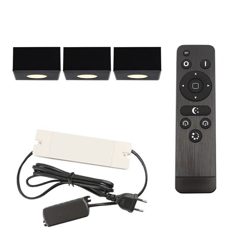Aplique de teto de veranda de alumínio preto, Fredo, 9W, LED 2700K, IP44, com comando à distância