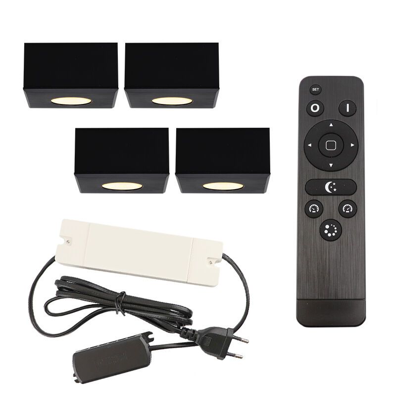 Aplique de teto de veranda de alumínio preto, Fredo, 12W, LED 2700K, IP44, com comando à distância Aplique de teto de veranda de alumínio preto, Fredo, 12W, LED 2700K, IP44, com comando à distância