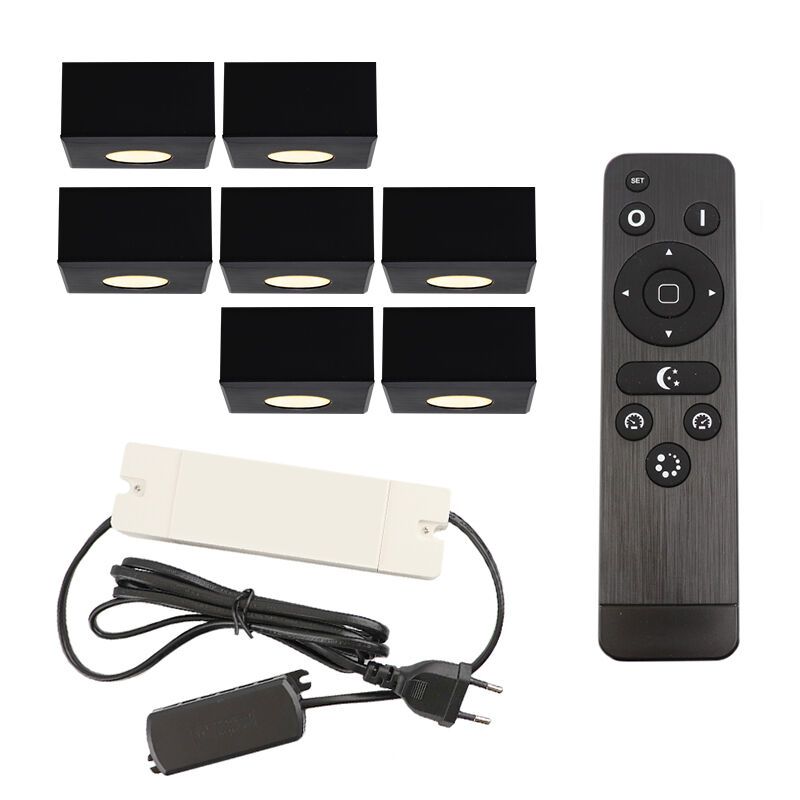 Aplique de teto de veranda de alumínio preto, Fredo, 21W, LED 2700K, IP44, com comando à distância