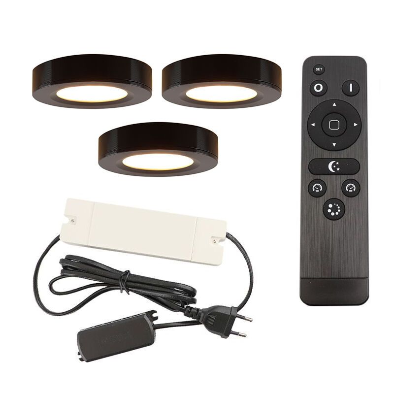 Régua LED cozinha de alumínio preta, Sana, 3W, LED 2700K, com comando à distância Régua LED cozinha de alumínio preta, Sana, 3W, LED 2700K, com comando à distância