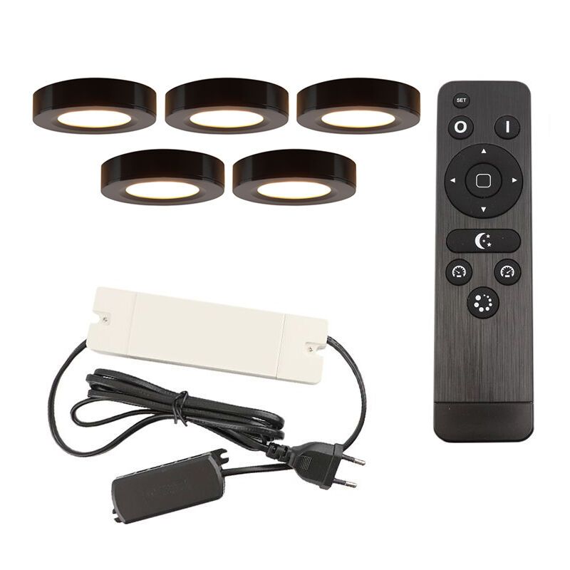 Régua LED cozinha de alumínio preta, Sana, 3W, LED 2700K, com comando à distância