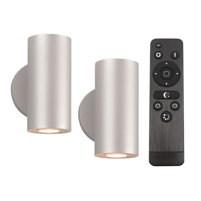 Candeeiro up down de alumínio prateado, Salar, 3W, LED 2700K, IP44, com comando à distância