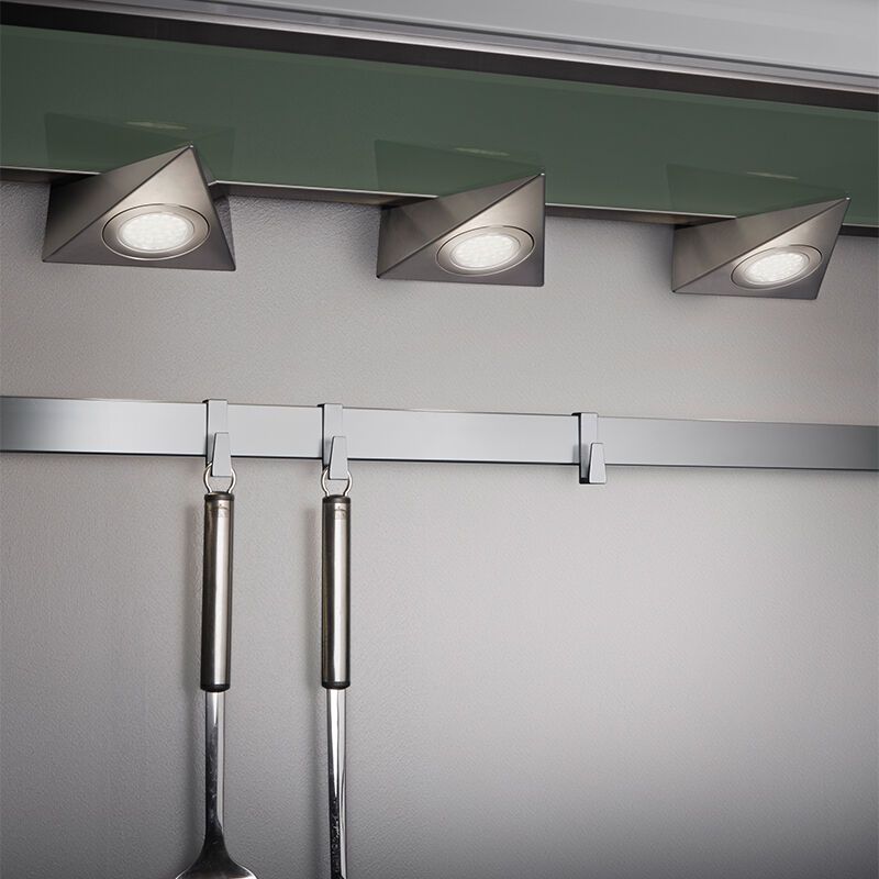 Régua LED cozinha de metal níquel, Zerdali, 3W, LED 3000K, com interruptor Régua LED cozinha de metal níquel, Zerdali, 3W, LED 3000K, com interruptor