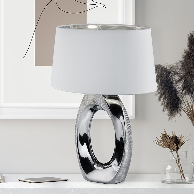 Candeeiro de mesa de cerâmica prateado, Moldrup, com interruptor