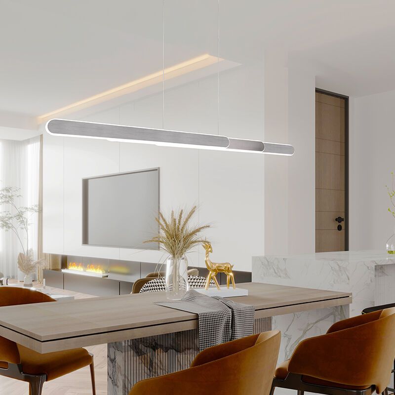 Candeeiro suspenso design prateado, Dwayn, 48W, LED ajustável de branco quente a branco frio, com dimmer tátil Candeeiro suspenso design prateado, Dwayn, 48W, LED ajustável de branco quente a branco frio, com dimmer tátil