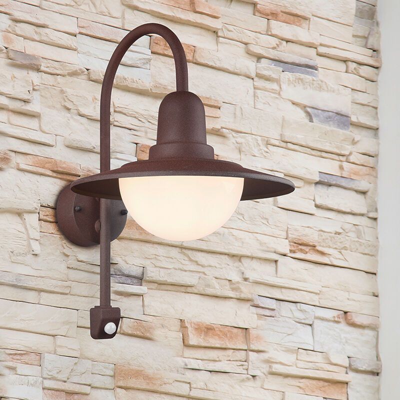 Candeeiro de parede exterior com sensor de movimento moderno cor de ferrugem, Semmy, IP44 Candeeiro de parede exterior com sensor de movimento moderno cor de ferrugem, Semmy, IP44