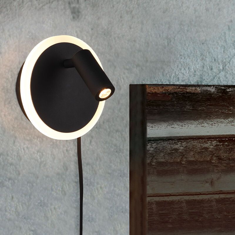 Aplique de parede moderno preto, Sirias, 5W, LED 3000K, com interruptor