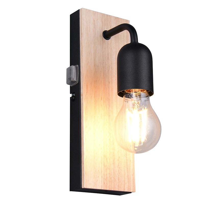Candeeiro de parede para casa de banho rústico preto, Ahsen, IP44, com interruptor