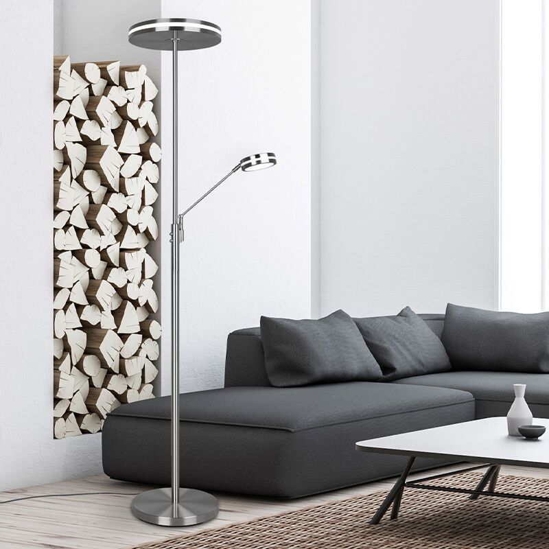 Candeeiro de leitura de pé moderno níquel, Marjon, 35W, LED com tonalidade de luz ajustável, com dimmer tátil