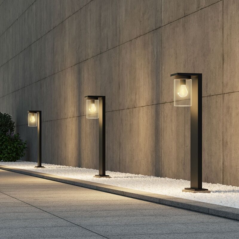 Candeeiro de pé exterior com sensor crepuscular moderno preto, Yves, IP44