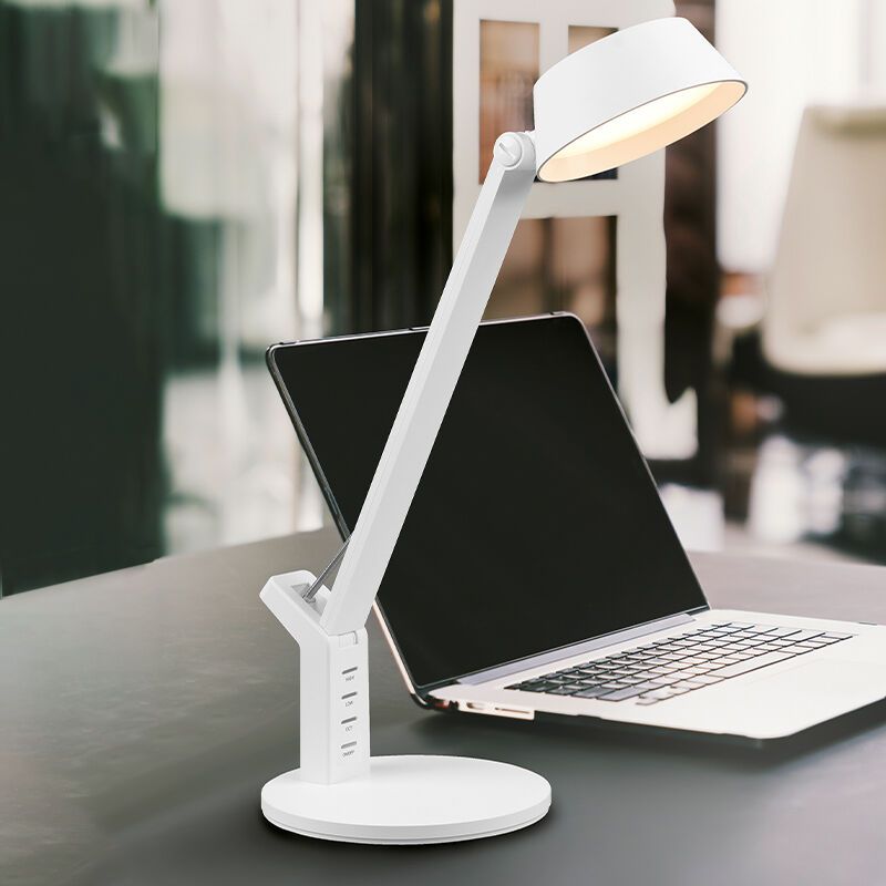 Candeeiro de secretaria moderno branco, Lindi, 5W, LED ajustável de branco quente a branco frio, com dimmer tátil Candeeiro de secretaria moderno branco, Lindi, 5W, LED ajustável de branco quente a branco frio, com dimmer tátil
