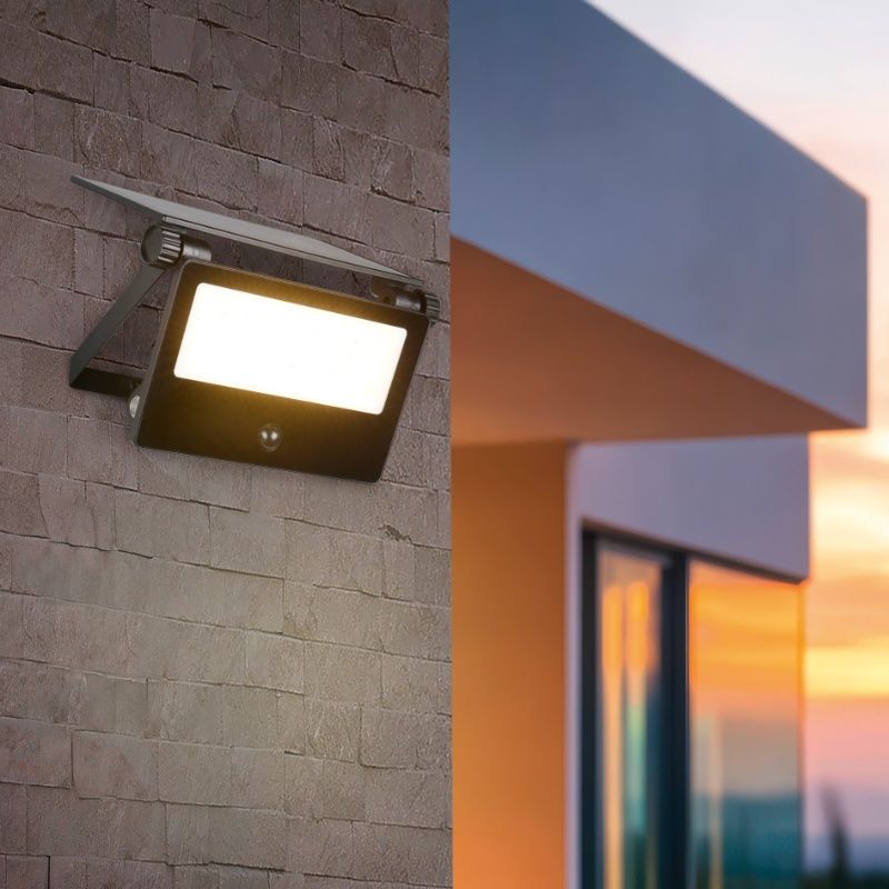 Candeeiro de parede exterior solar moderno preto, Mihriban, 10W, LED white switch, IP54