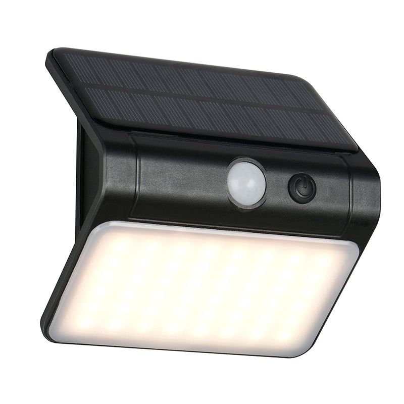 Candeeiro de parede exterior solar de plástico preto, Mijs, 2,5W, LED 4000K, IP44