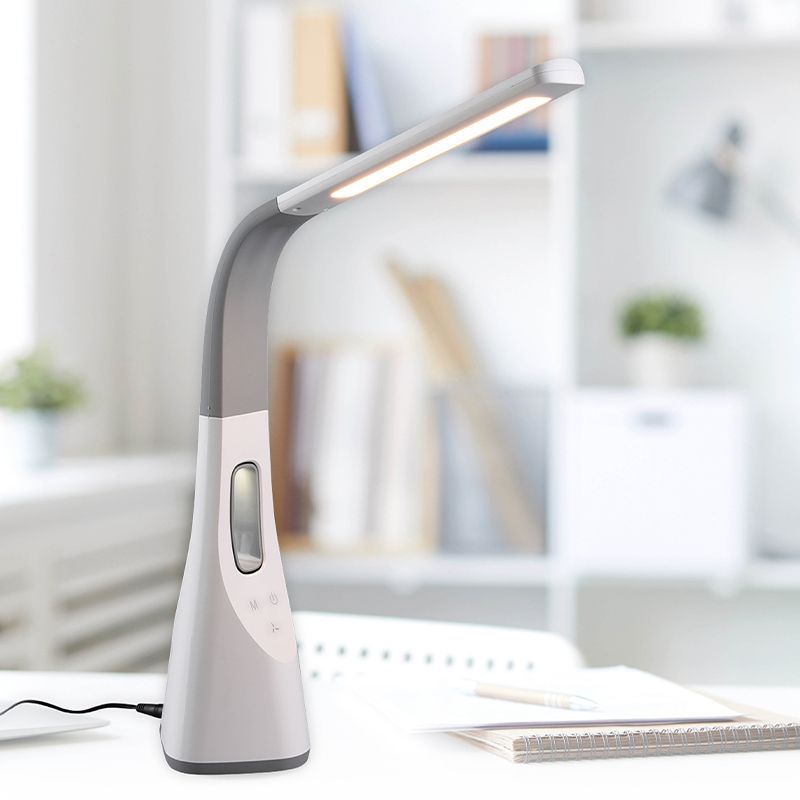 Candeeiro de secretaria moderno branco, Zuris, 5W, LED ajustável de branco quente a branco frio, com dimmer tátil