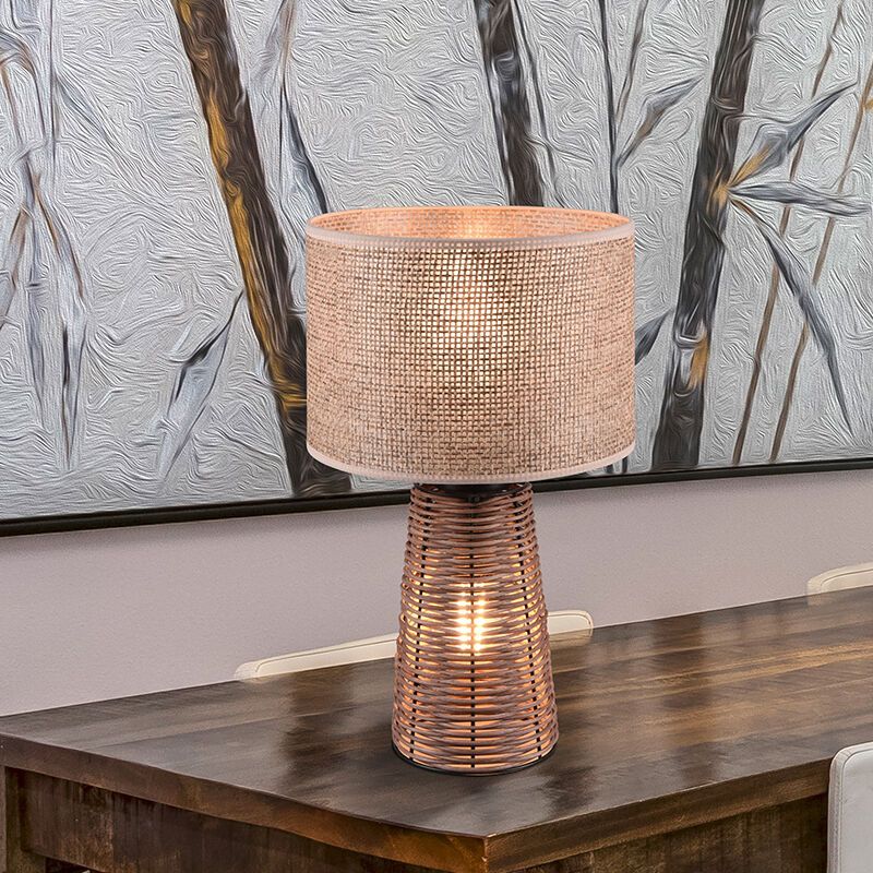 Candeeiro de mesa de rattan castanho, Fadila, com interruptor