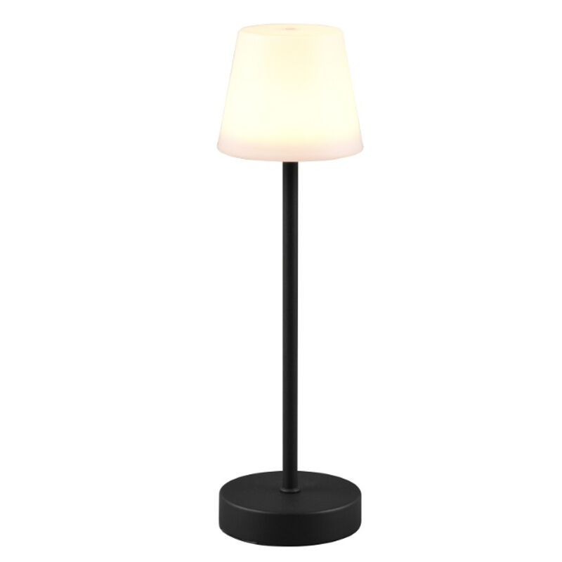 Candeeiro de mesa recarregável de plástico preto, Suman, 2W, LED ajustável de branco quente a branco frio, IP44, com dimmer tátil Candeeiro de mesa recarregável de plástico preto, Suman, 2W, LED ajustável de branco quente a branco frio, IP44, com dimmer tátil