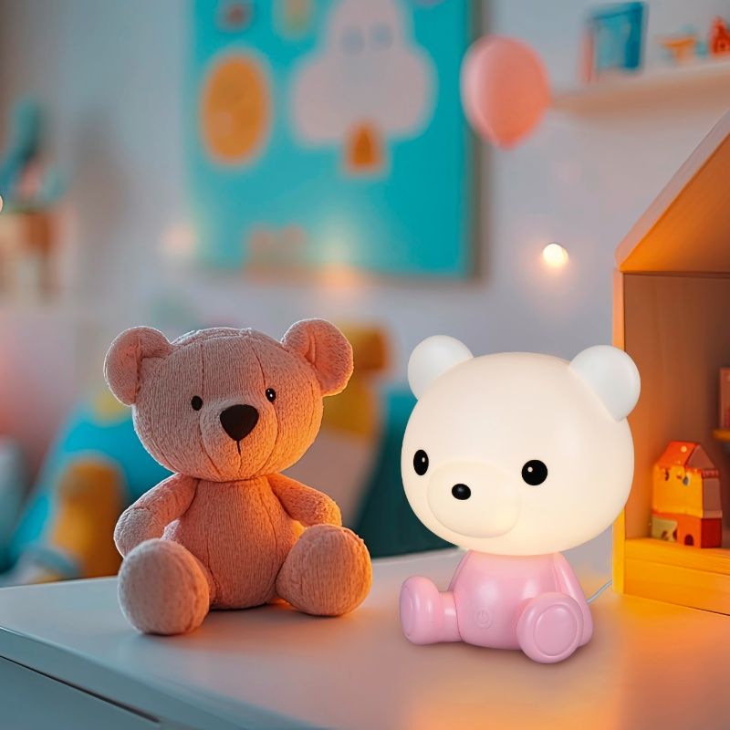 Candeeiro de mesa quarto infantil de plástico rosa, Lumibear, 0,3W, LED RGB, com interruptor Candeeiro de mesa quarto infantil de plástico rosa, Lumibear, 0,3W, LED RGB, com interruptor