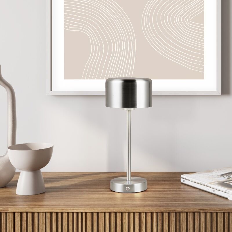 Candeeiro de mesa recarregável moderno níquel, Dustin, 1W, LED 3000K, com dimmer tátil