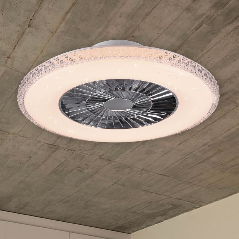 Ventilador de teto cromado, Damon, 40W, LED branco ajustável (de quente a frio), com controle remoto.