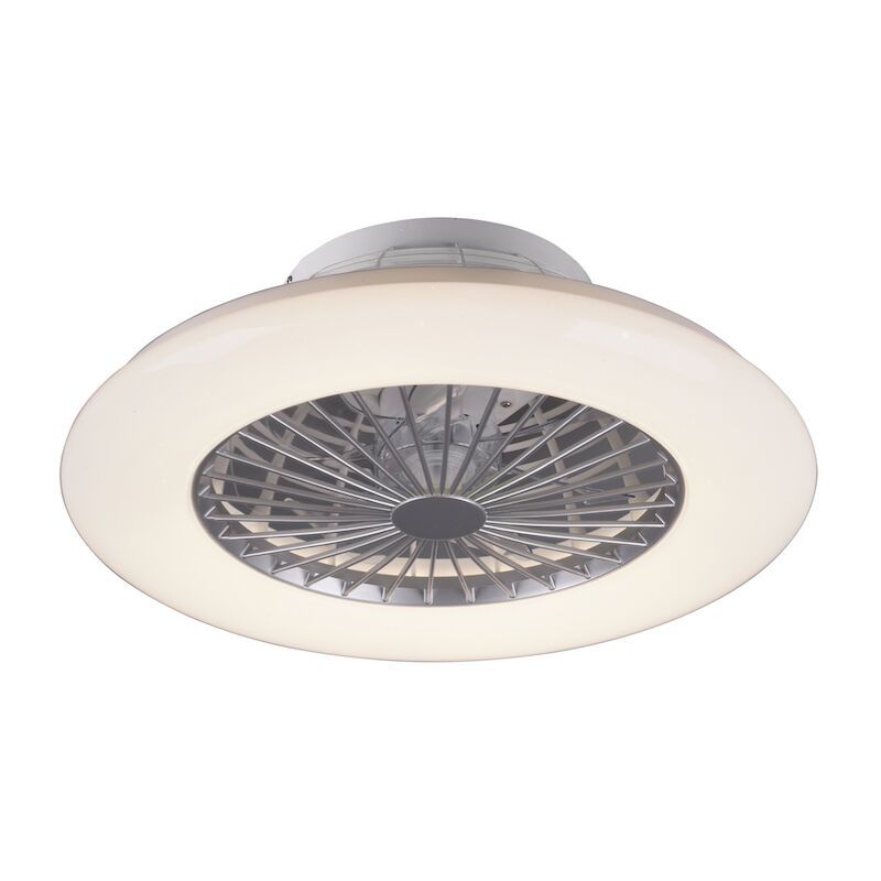 Ventilador de teto moderno cinza, Damyan, 30W, LED branco ajustável de quente a frio, com controle remoto.