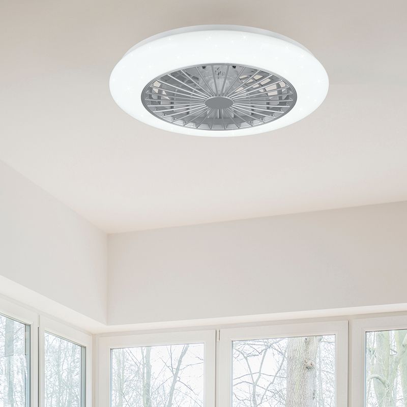 Ventilador de teto moderno cinza, Damyan, 30W, LED RGBW, com controle remoto. Ventilador de teto moderno cinza, Damyan, 30W, LED RGBW, com controle remoto.