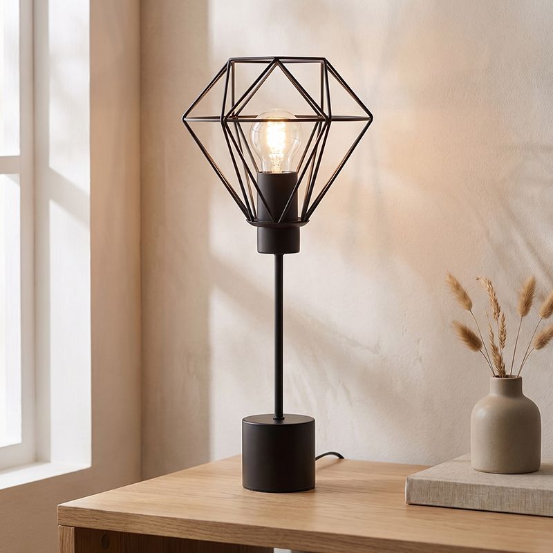 Candeeiro de mesa preto industrial, Jochem, com interruptor Candeeiro de mesa preto industrial, Jochem, com interruptor