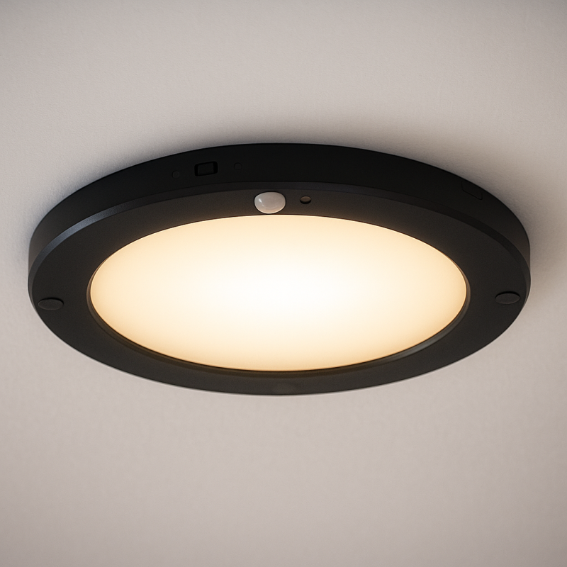 Candeeiro de teto com sensor preto de plástico, Luan, 20W, LED 3000K