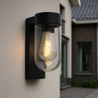 Candeeiro de parede exterior com sensor crepuscular preto de alumínio, Bella, IP44