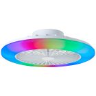 Ventilador de teto moderno branco, Sofieke, 40W, LED RGBW, com controle remoto.