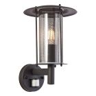 Candeeiro de parede exterior com sensor de movimento preto rústico, Gezina, IP44