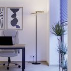 Candeeiro de pé latão de plástico, Corwin, 16W, LED ajustável de branco quente a branco frio, com dimmer tátil
