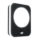 Candeeiro de parede exterior com sensor de movimento preto de alumínio, Luut, 9W, LED 3000K, IP44
