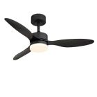 Ventilador de teto moderno preto em metal, Herre, 20W, LED branco ajustável de quente a frio, com controle remoto.